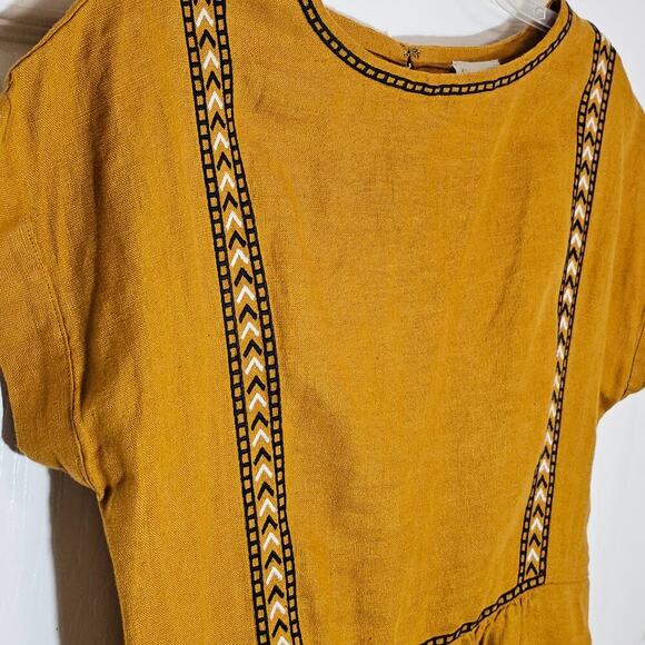 Garnet Hill Women's Mustard Yellow Linen Embroidered Dress‎ Short Sleeve 2 Short - Picture 4 of 8